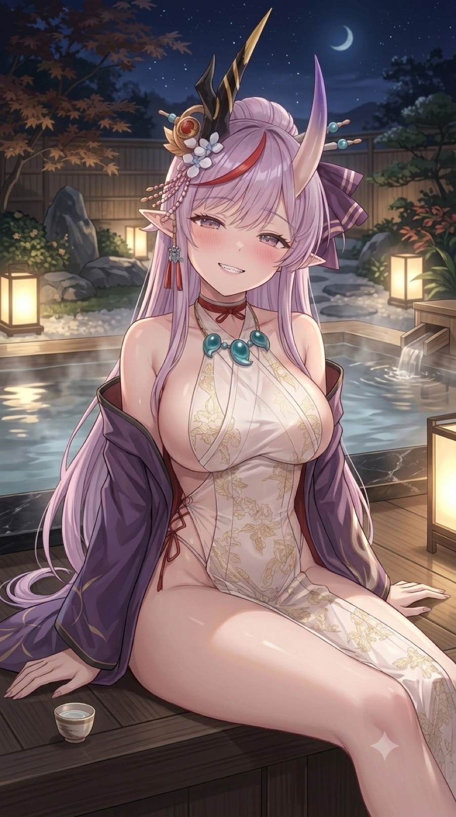 酒呑童子の温泉イラスト